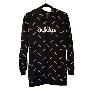 Adidas Black Logo Print Tunic Hoodie Sweatshirt Women’s Small